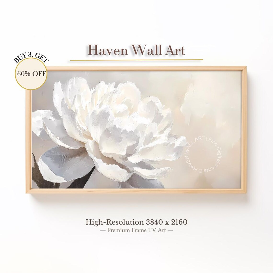 Minimalist White Peony Bloom Elegant Floral Oil Painting Art Poster