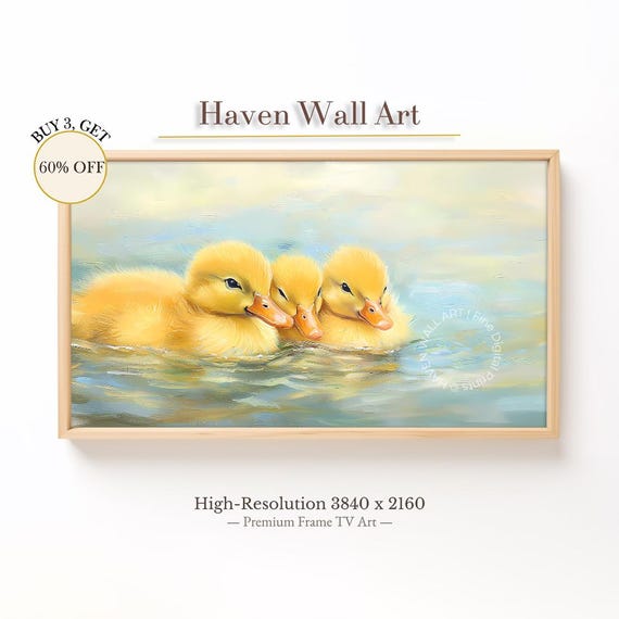 Ducklings Spring Frame Tv Art Cute Yellow Ducks Oil Painting Easter Animal Samsung Decor Tsa134