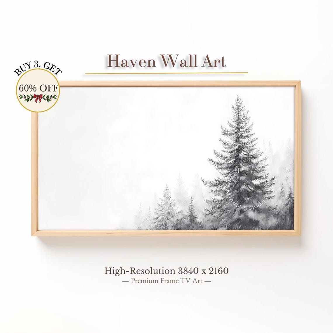 Solitary Snowy Spruce Tree Minimal White Winter Sketch Poster