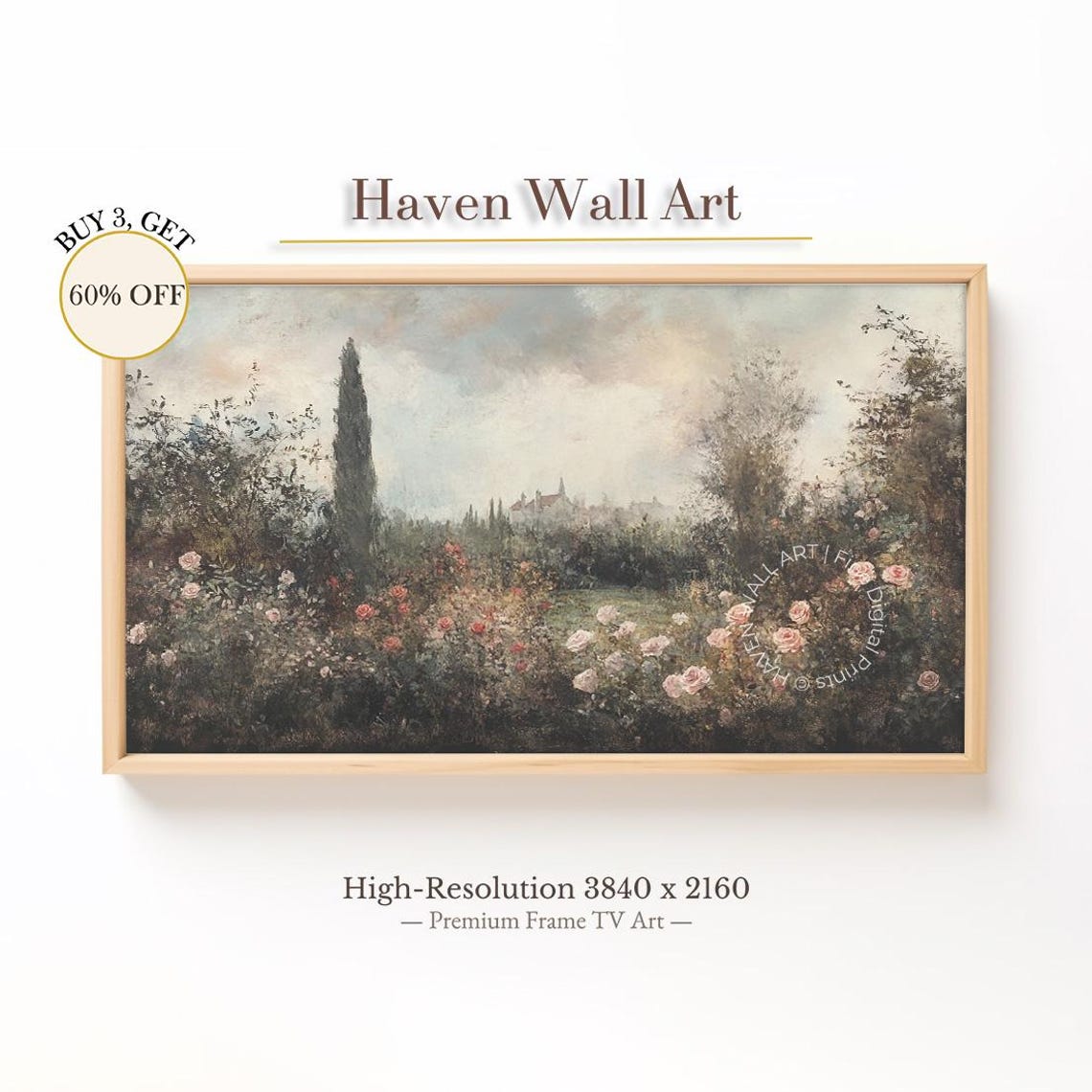 French Rose Garden with Cypress and Villa Vintage Landscape Poster
