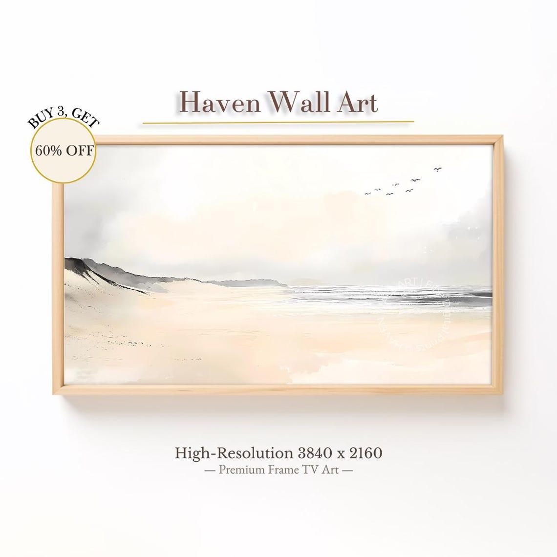 Minimalist Neutral Beach Scene With Seabirds Soft Coastal Art Poster