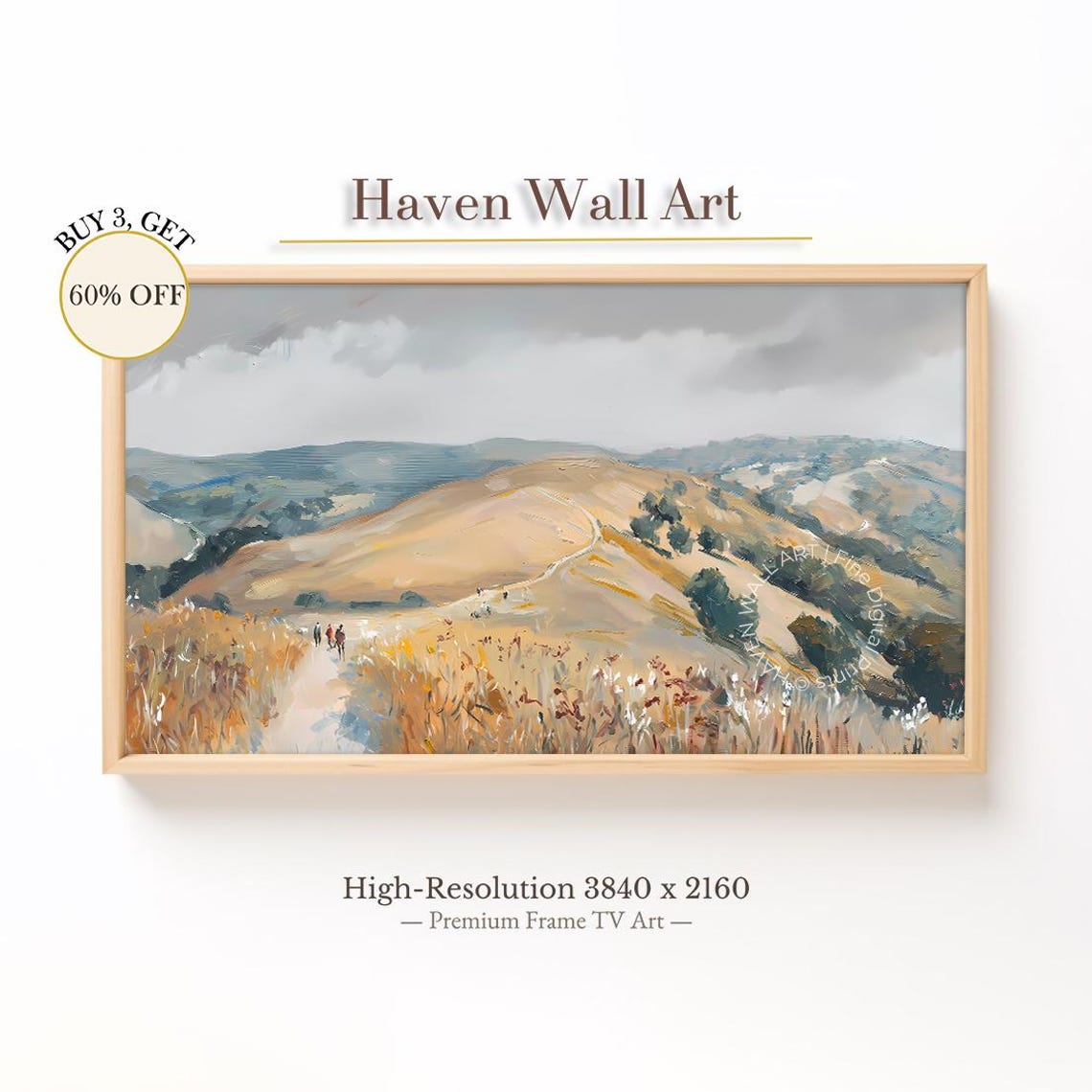 Sunlit Rolling Hills Wildflower Meadow Hiking Path Landscape Poster