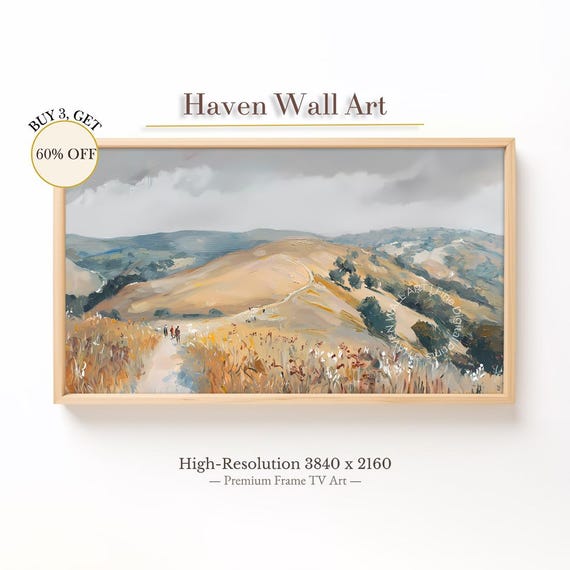 Golden Hills Autumn Hiking Frame Tv Art Moody Landscape Samsung Fall Nature Painting For Tal030