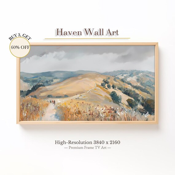 Sunlit Rolling Hills Wildflower Meadow Hiking Path Landscape Poster