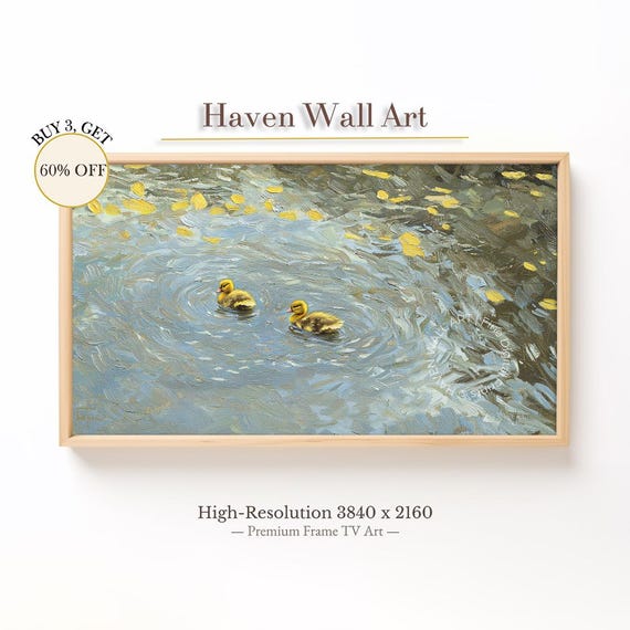 Ducklings In Swirling Pond Frame Tv Art Spring Baby Ducks Oil Painting Impressionist Animal Nature For Samsung Tsa139