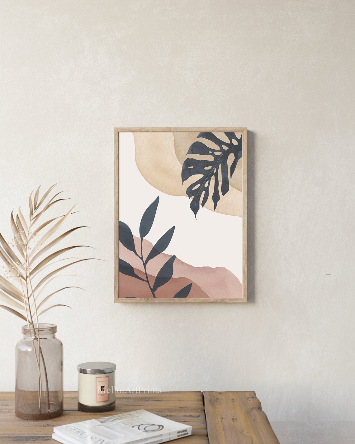 Navy Monstera Botanical Abstract Leaves Watercolor Art Poster - Image 2