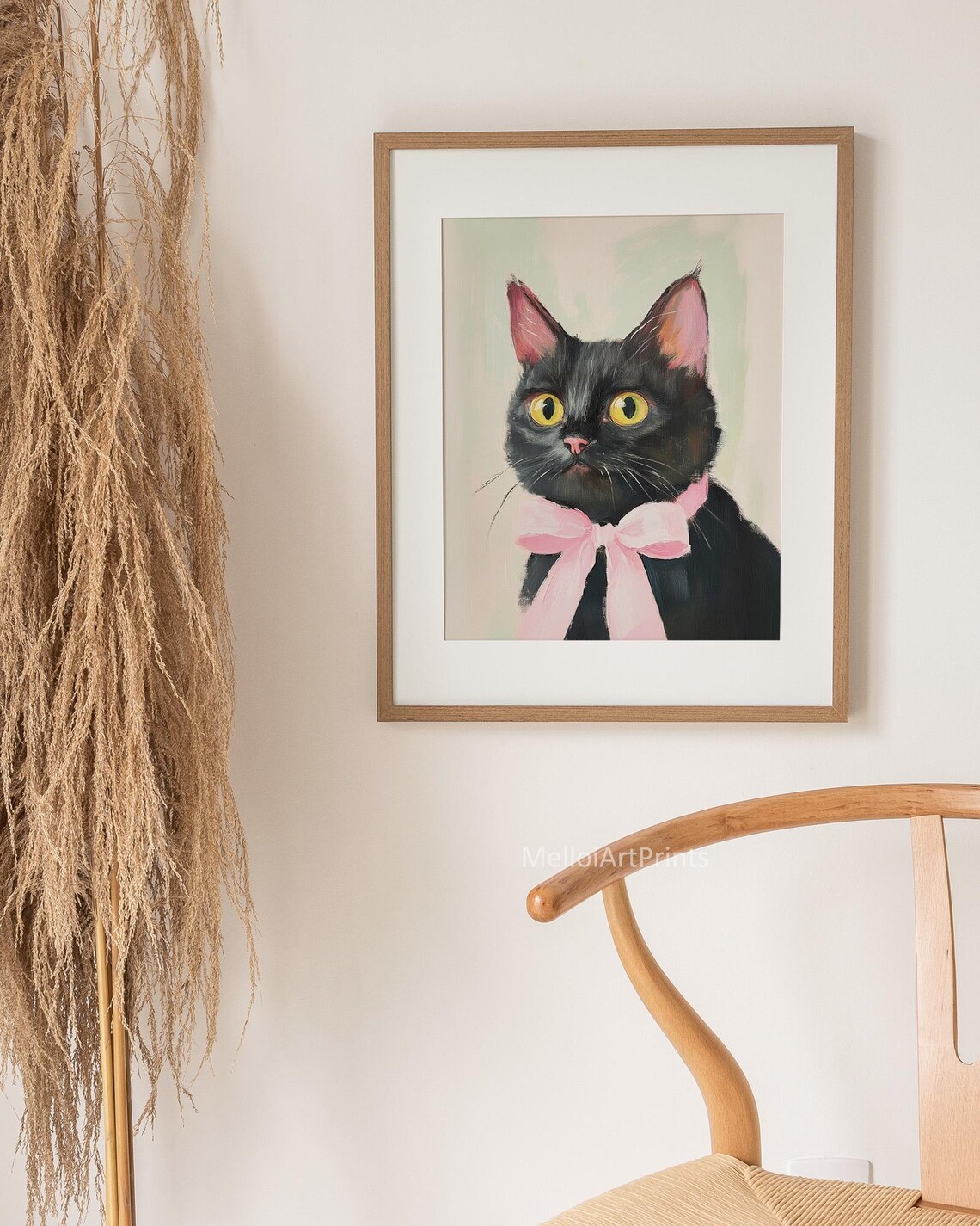 Black Cat Portrait Art Print, Girly Cat Decor - Image 3