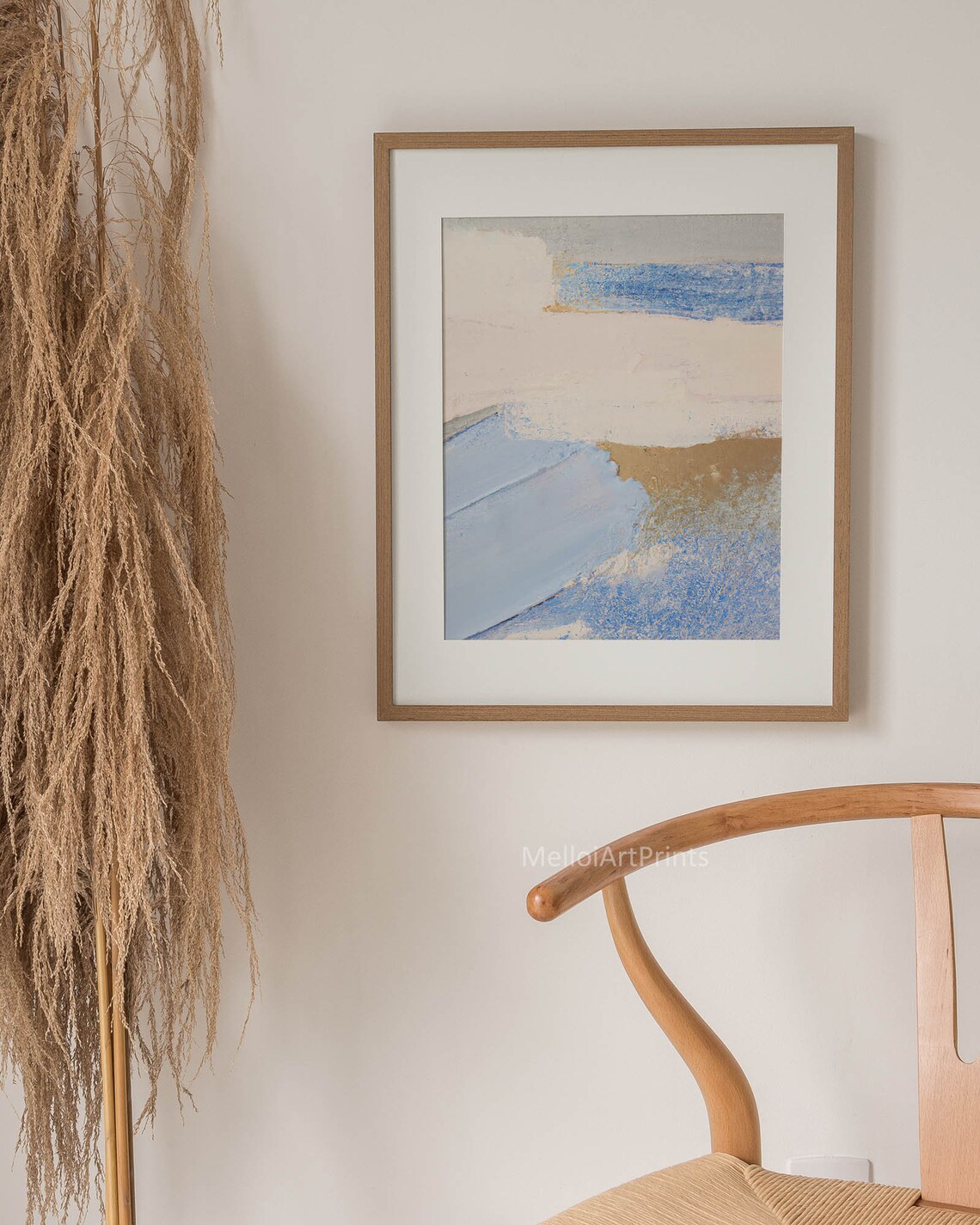 Pastel Blue Blush Gold Abstract Coastal Ocean Painting Wall Art - Image 2