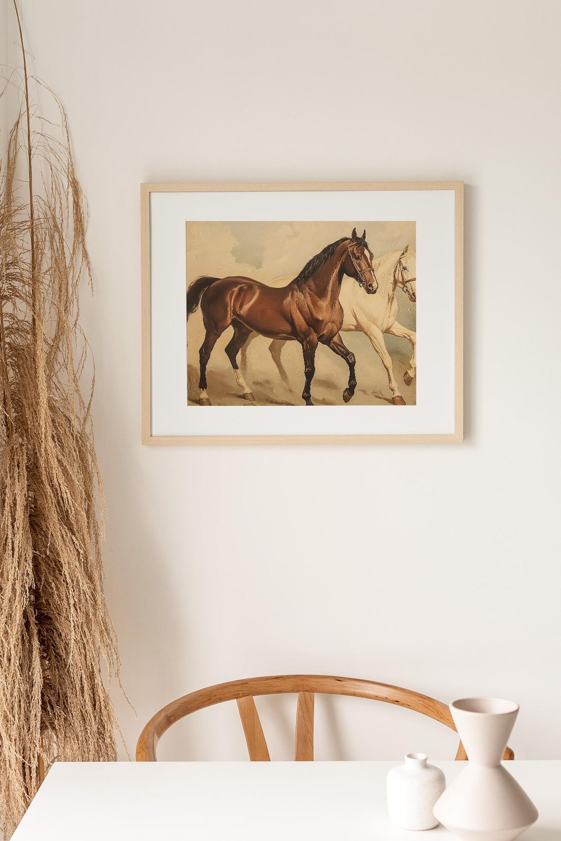 Brown And White Horses Trotting Vintage Western Equine Poster - Image 3