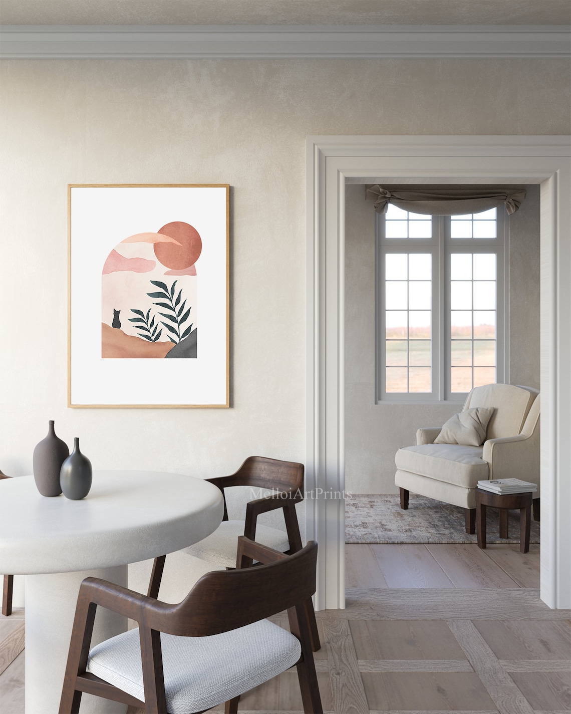 Landscape With Cat Art Print, Mid-Century Boho Decor - Image 2