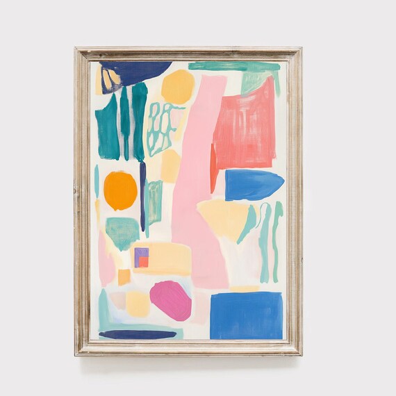 Abstract Pastel Art Print Modern Home Decor Wall Art Colorful Brushstroke Contemporary Living Room Decoration