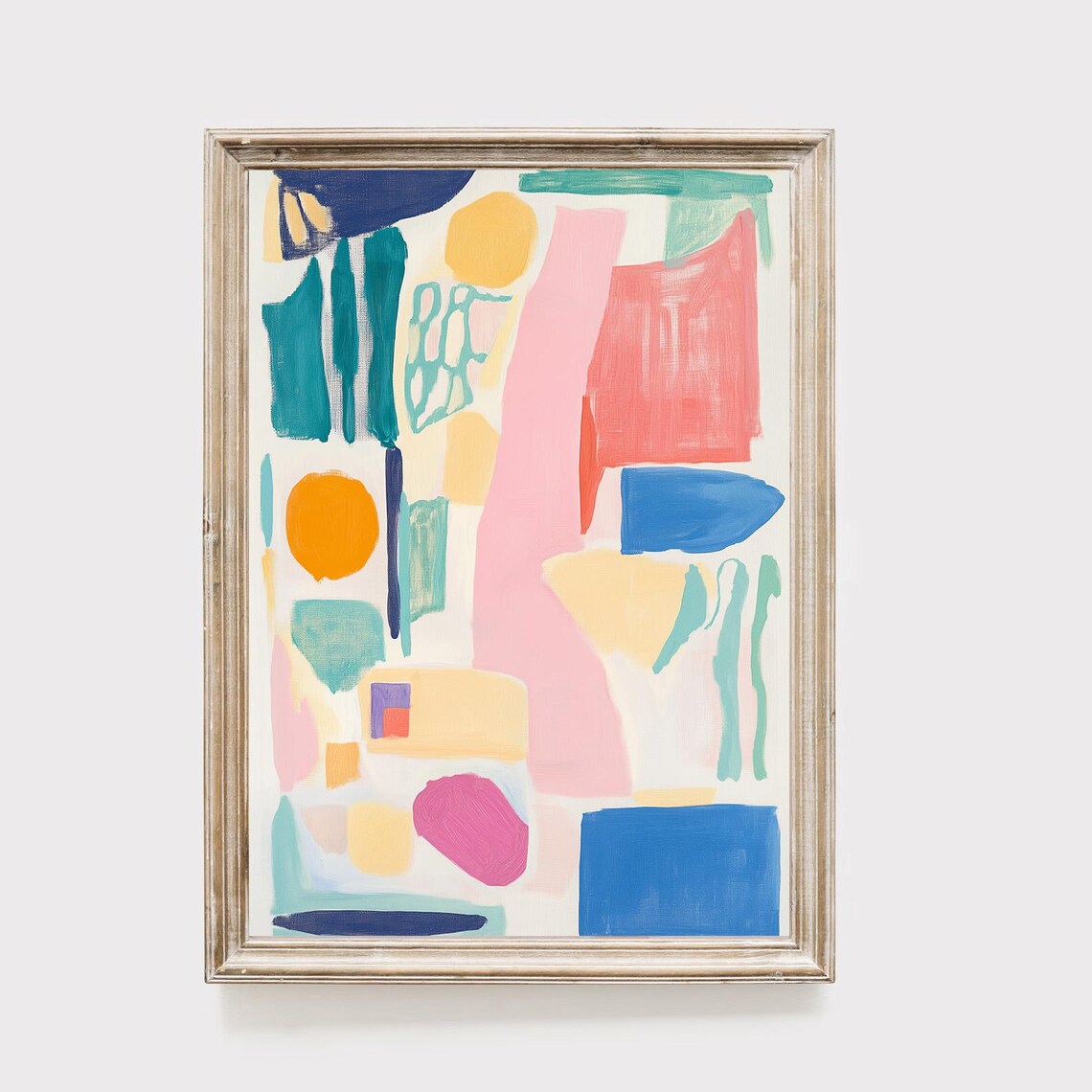 Colorful Abstract Brushstrokes Pink Blue Playful Modern Wall Art