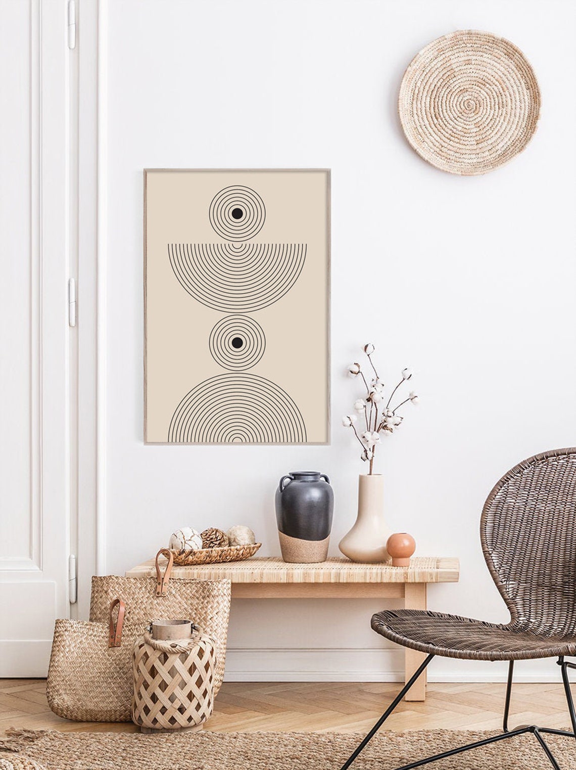 Modern Beige Black Concentric Circles Arches Minimalist Art Poster - Image 3