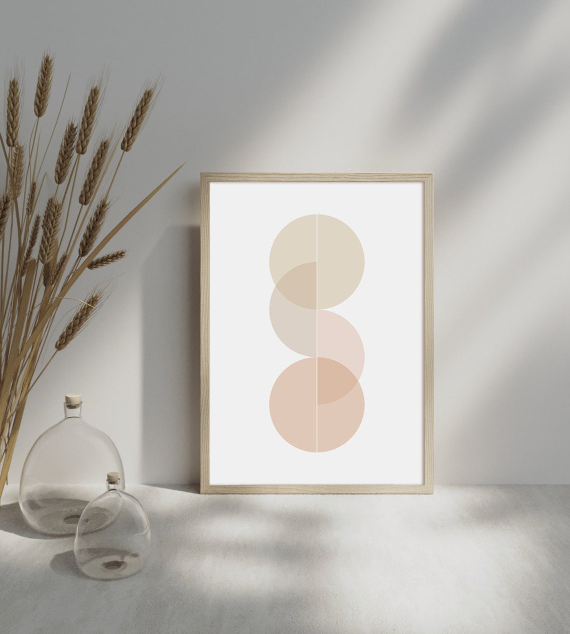 Calm Three Beige Circles Geometric Mid Century Modern Wall Art - Image 2