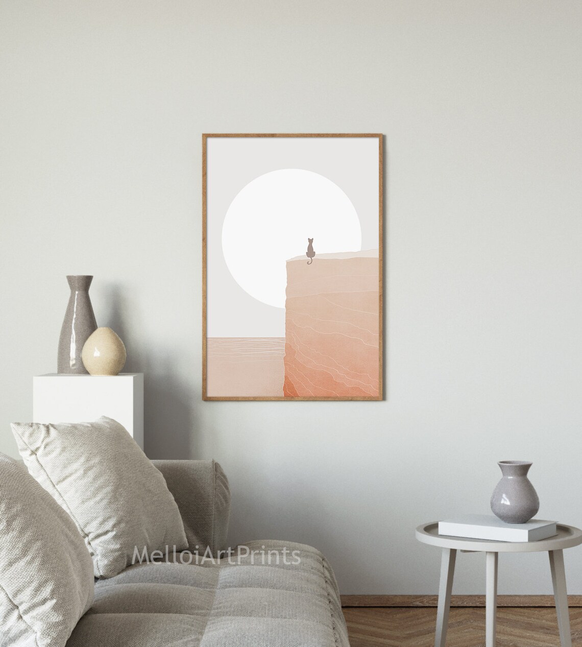 Moon And Cat Art Print, Neutral Boho Decor - Image 2