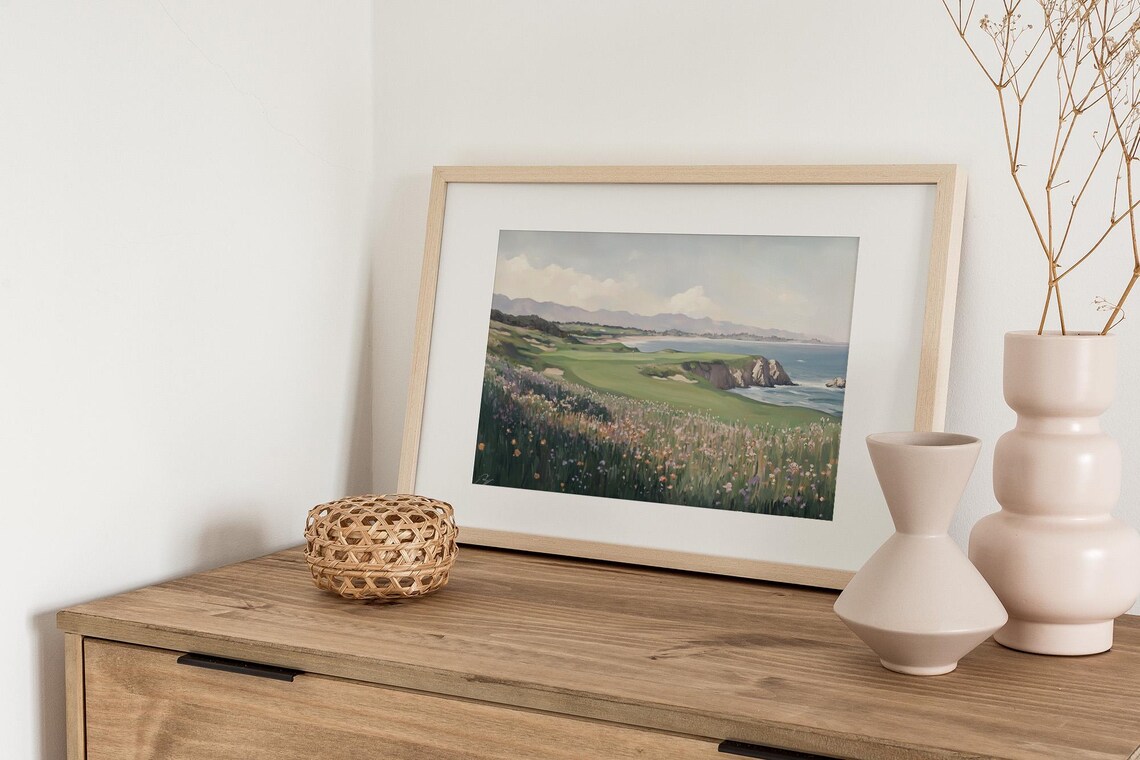 Coastal Golf Course Print Ocean View Wall Art Landscape Painting Print Nature Poster Art - Image 2