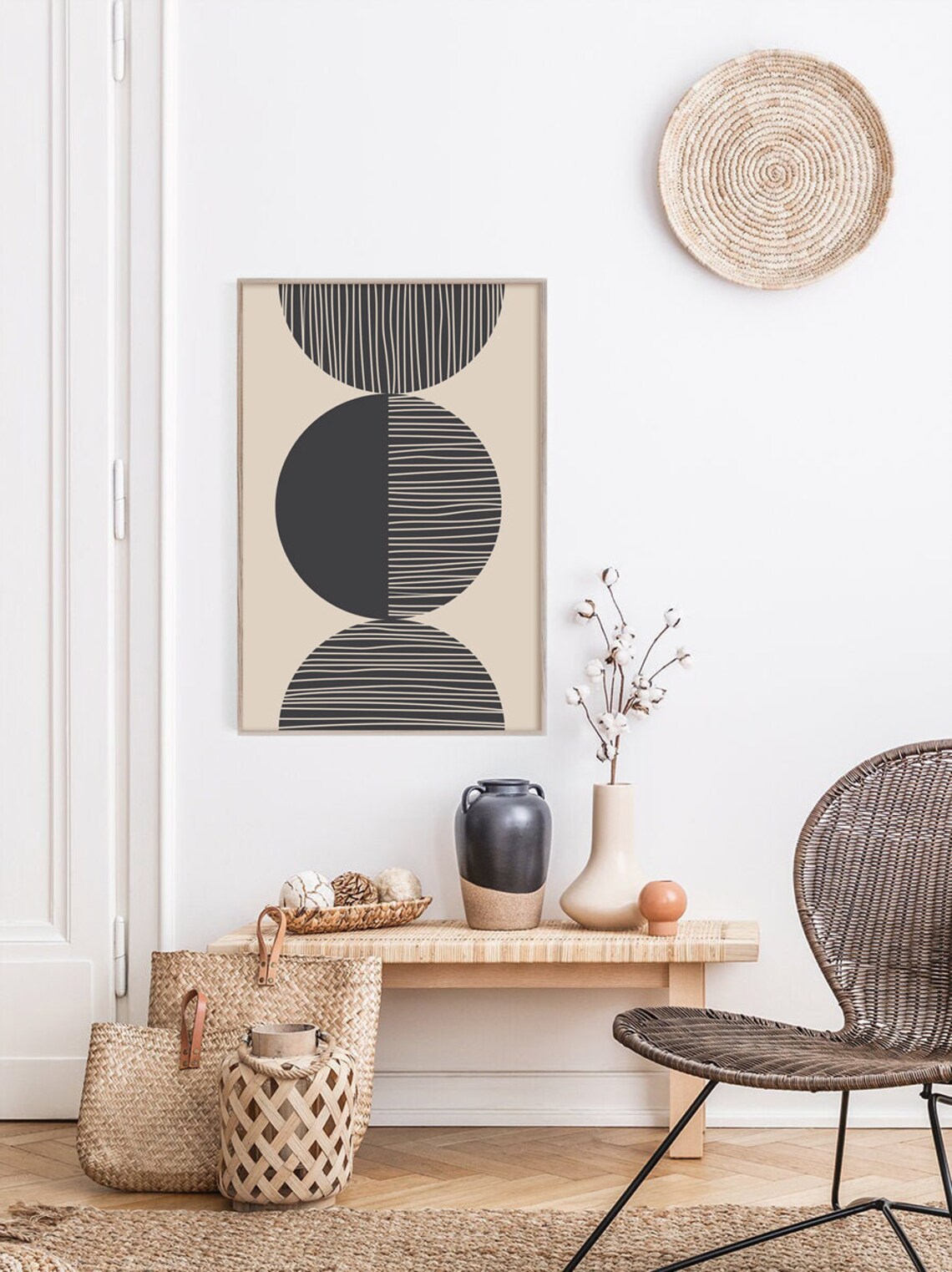 Beige Black Geometric Abstract Art Print - Image 2
