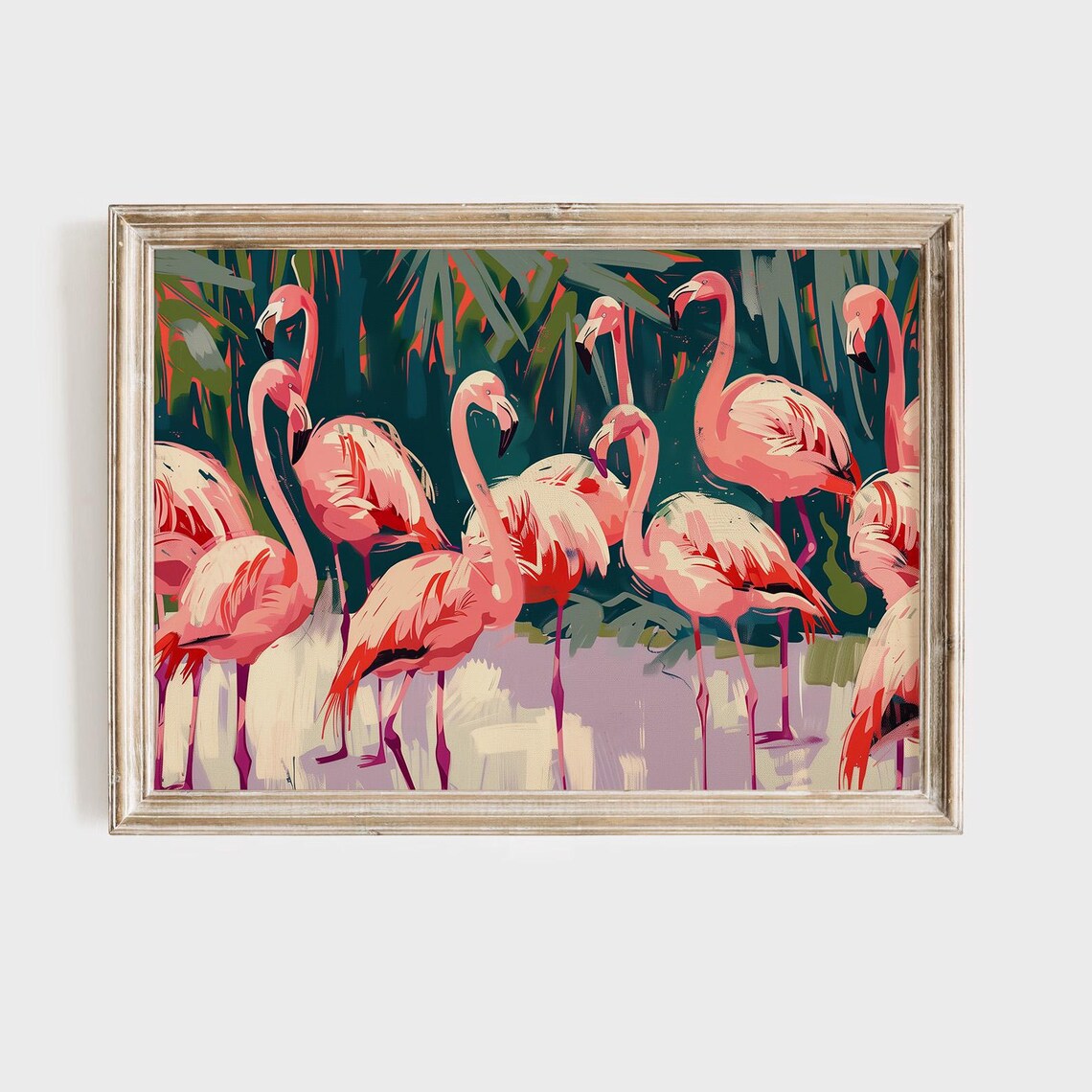 Vibrant Pink Flamingos Tropical Wildlife Colorful Art Poster