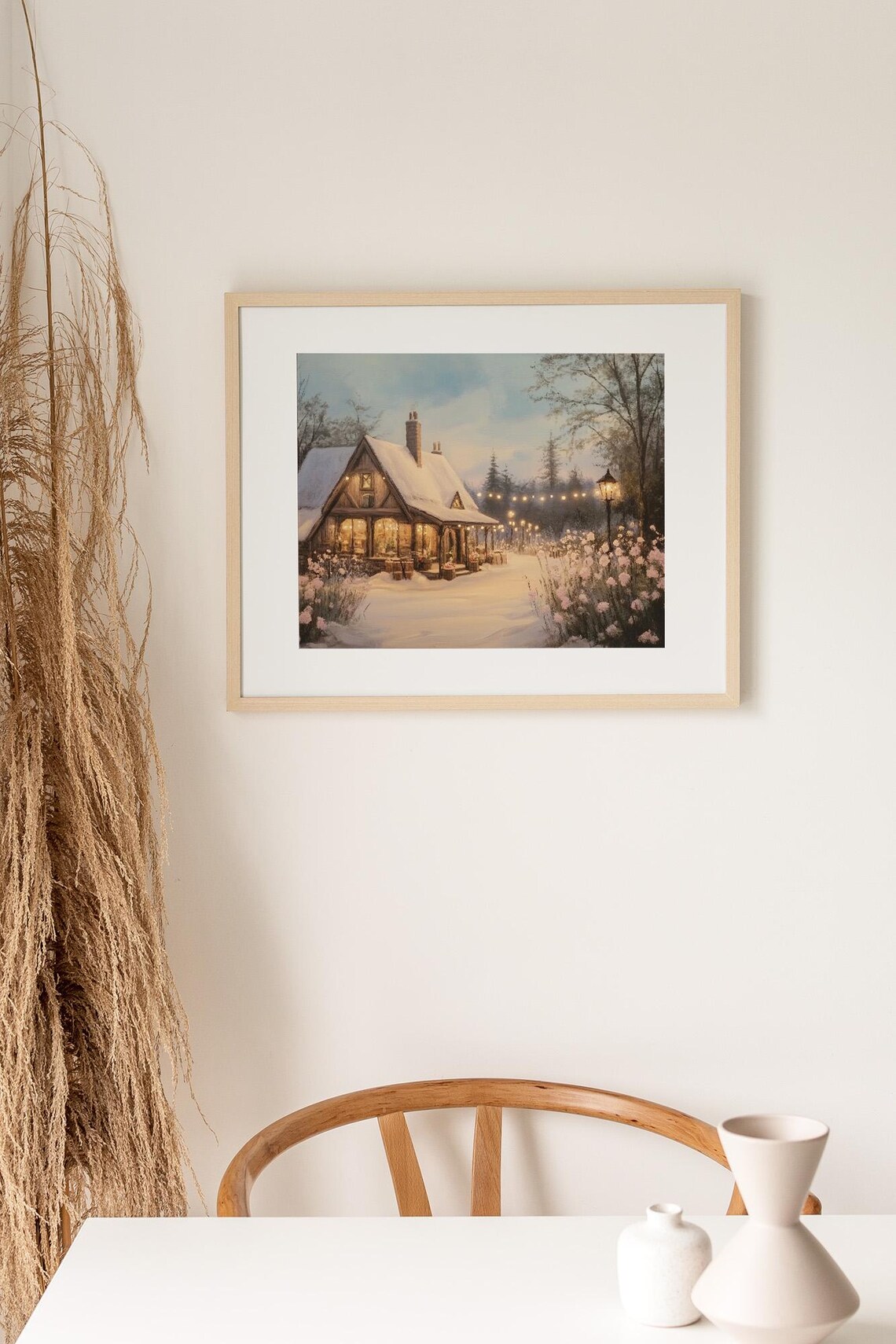 Cozy Snowy Cottage With Glowing Windows and Holiday Lights Winter Poster - Image 3