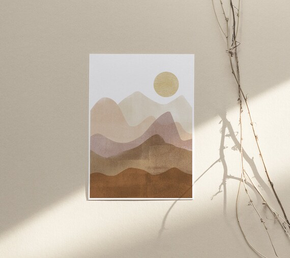 Mountain Art Print Geometric Landscape Art Sunset Art Print Modern Mid Century Art Abstract Print