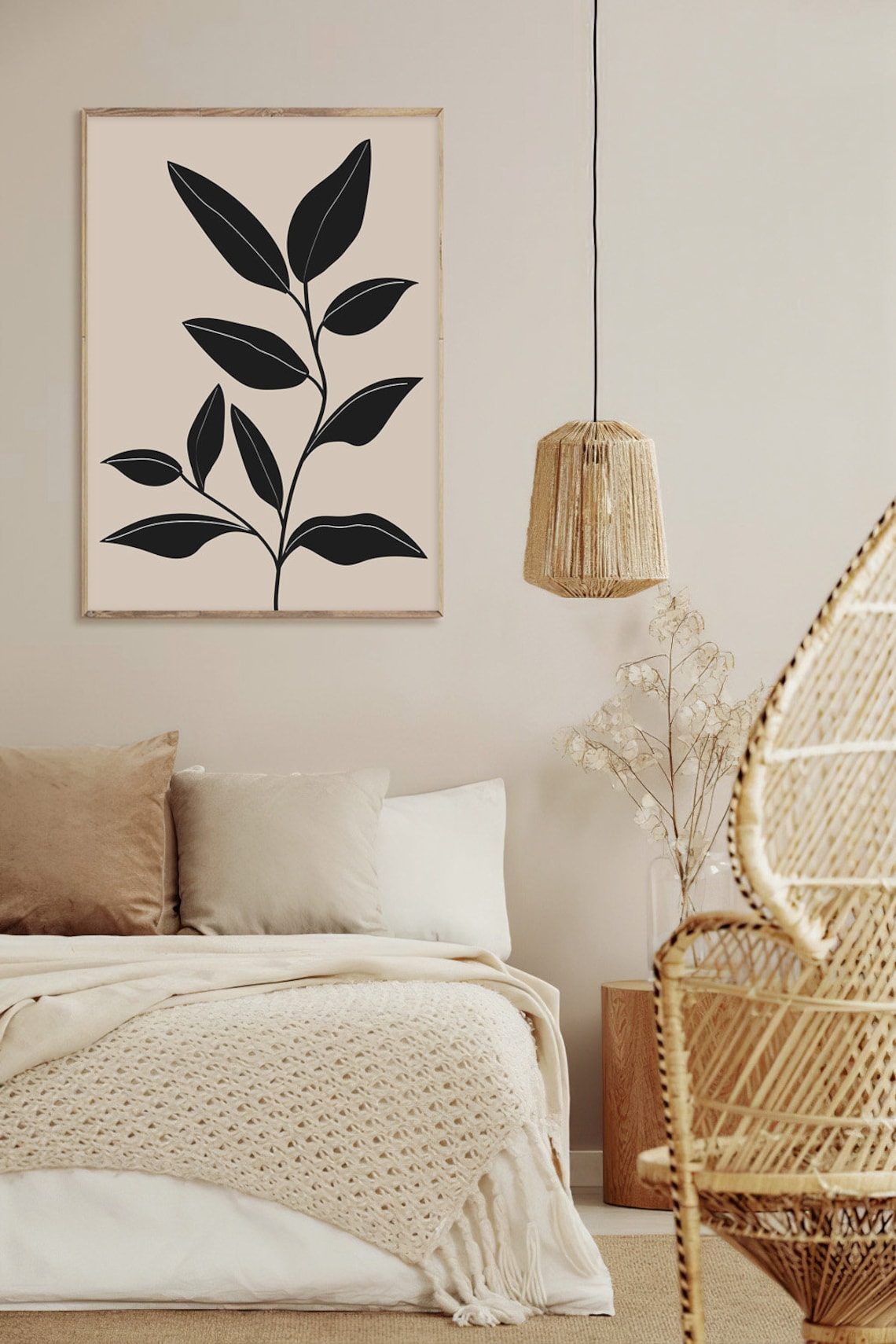 Black Modern Leaf Illustration, Abstract Wall Art Print - Image 2