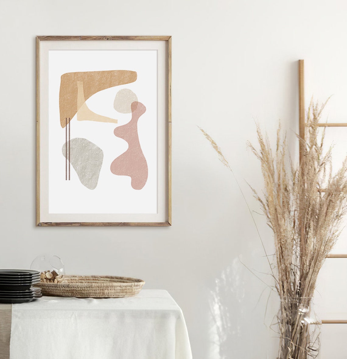 Organic Shapes Abstract Art Caramel Sage Boho Neutral Wall Poster - Image 3
