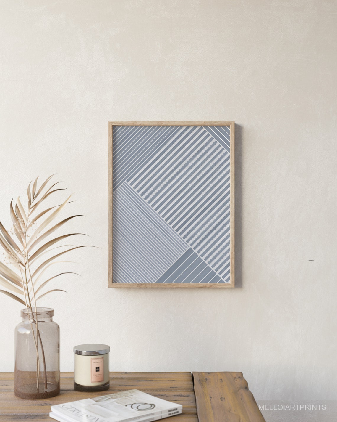 Blue Diagonal Stripes Geometric Line Pattern Minimalist Poster - Image 3