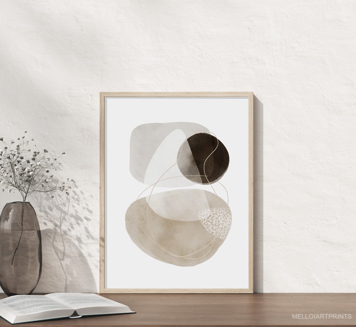 Overlapping Watercolor Ovals in Beige Gray Brown Soft Abstract Poster - Image 3