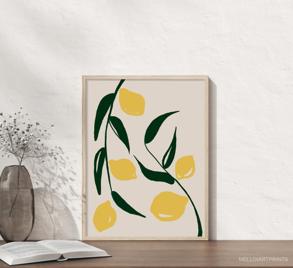 Lemon Print Lemon Wall Art Kitchen Wall Art Fruit Wall Art Boho Decor Abstract Art Print Print Abstract Art Print