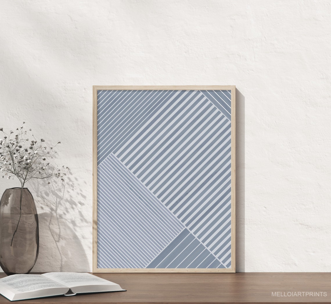 Blue Diagonal Stripes Geometric Line Pattern Minimalist Poster - Image 2