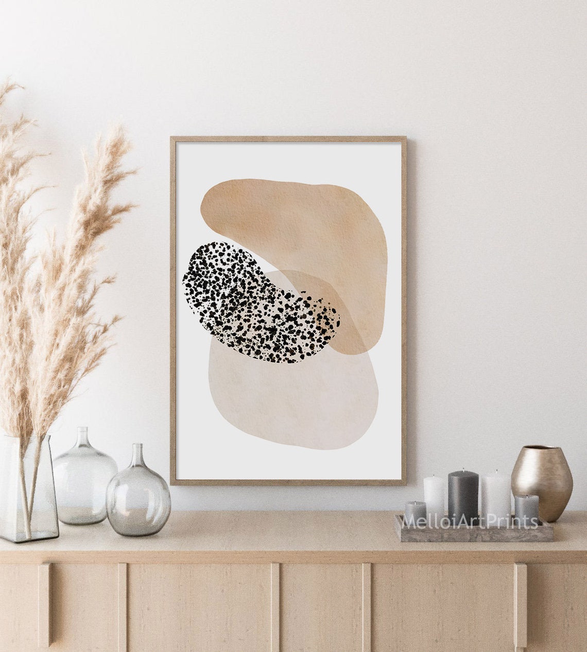Speckled Beige Organic Blobs Modern Abstract Neutral Wall Poster - Image 2