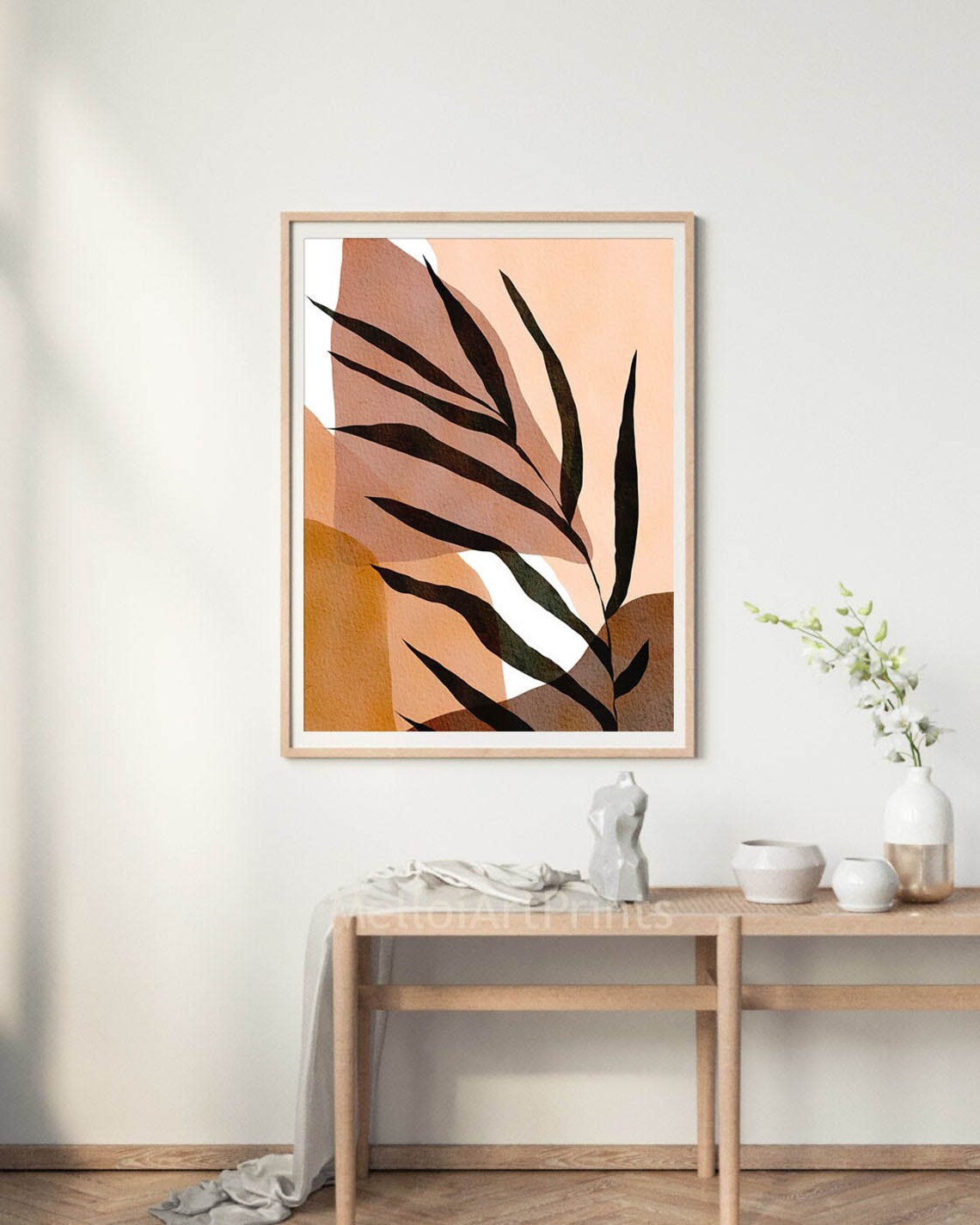 Terracotta Botanical Abstract Art Palm Frond Peach Modern Wall Poster - Image 3