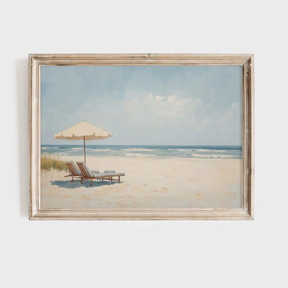 Beach Umbrella And Loungers Calm Shore Serene Coastal Poster