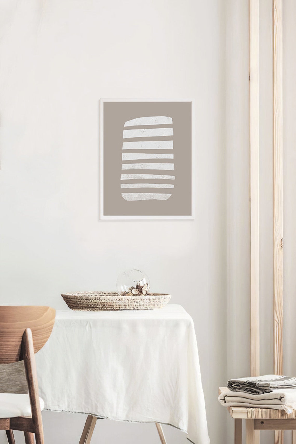 White Brush Stripe Abstract Art Taupe Neutral Minimalist Poster - Image 3