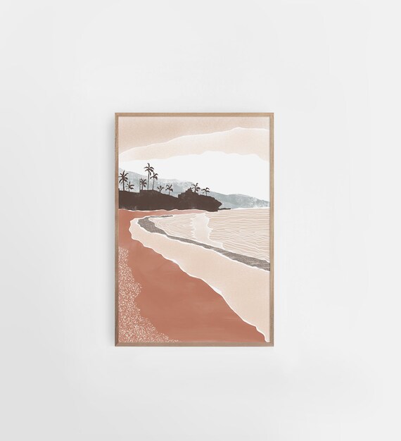Tropical Beach Palm Trees Terracotta Sand Minimalist Coastal Poster