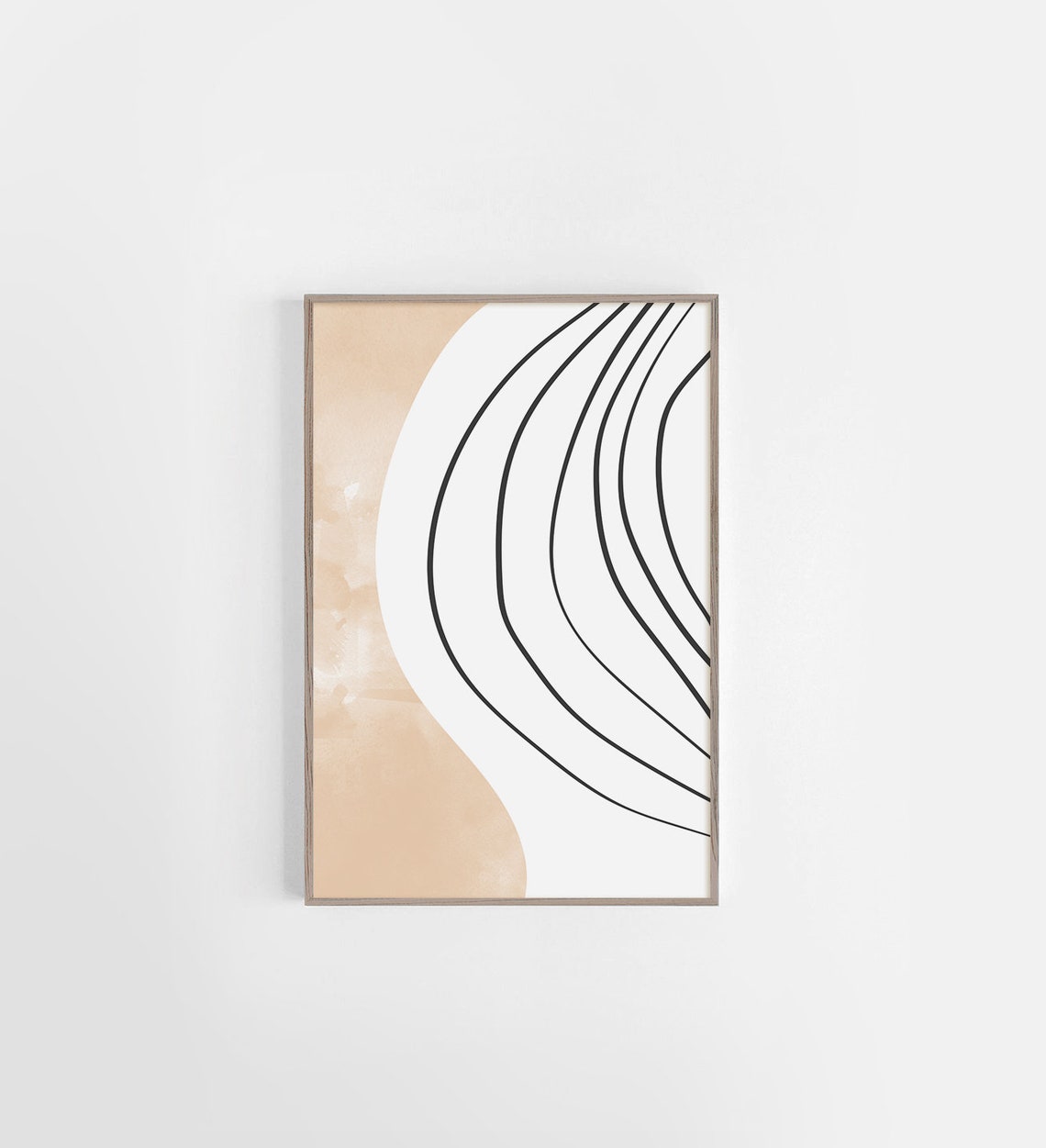 Black Curved Parallel Lines Beige Modern Minimalist Line Art Poster - Image 2