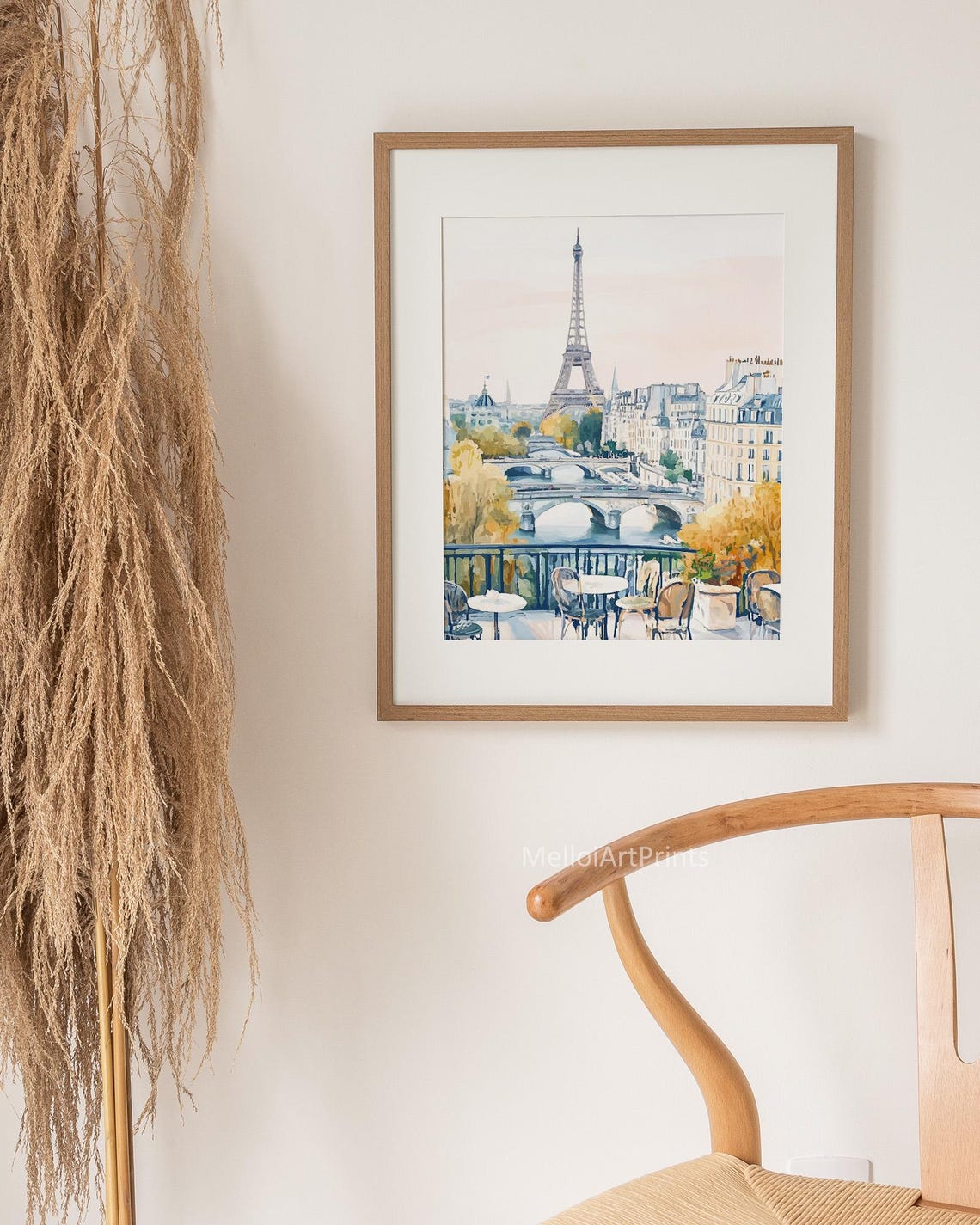 Paris Eiffel Tower Watercolor Seine Cafe Terrace Autumn Poster - Image 2