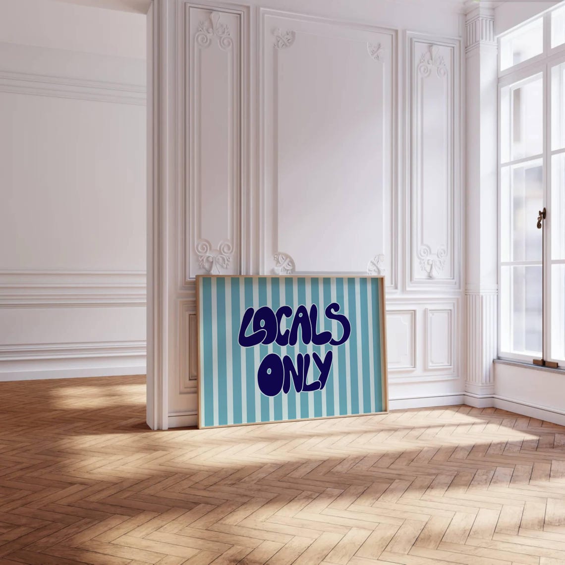 Locals Only Blue Stripe Beachy Surf Sign Horizontal Decor Poster - Image 2