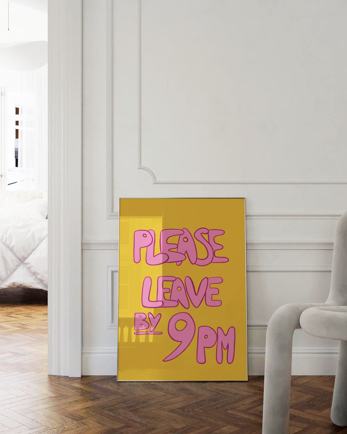 Please Leave By 9pm Funny Pink Bubble Letter Yellow Quote Poster - Image 2