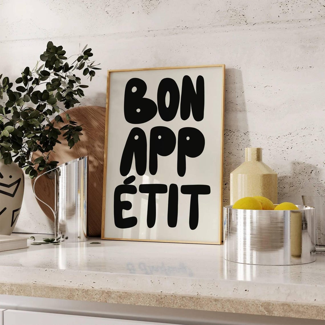 Bon Appetit Bold Black Stacked Vertical Kitchen Typography Poster - Image 2