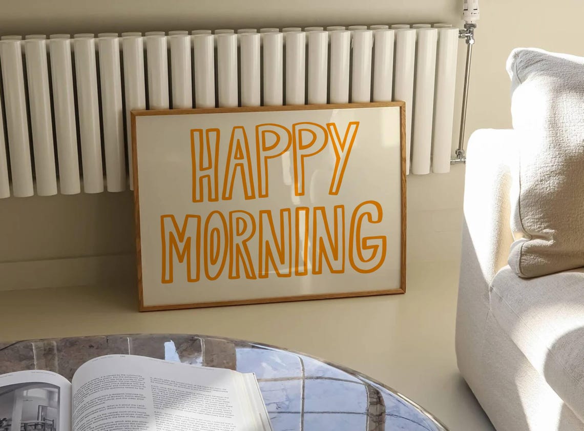 Happy Morning Orange Outline Typography Horizontal Bedroom Poster - Image 3