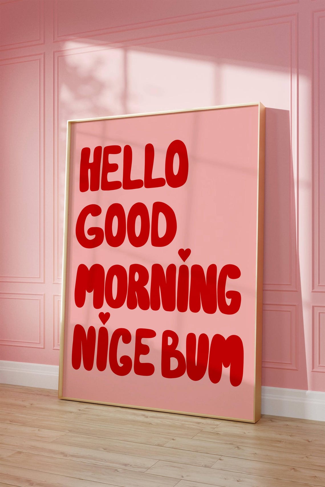 Hello Good Morning Nice Bum Red Bubble Letters Pink Bathroom Poster - Image 2