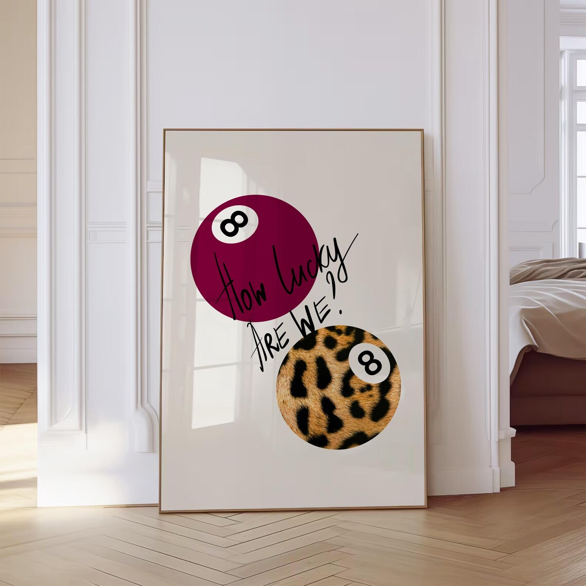How Lucky Are We Burgundy And Leopard Cheerful 8 Ball Quote Poster - Image 3