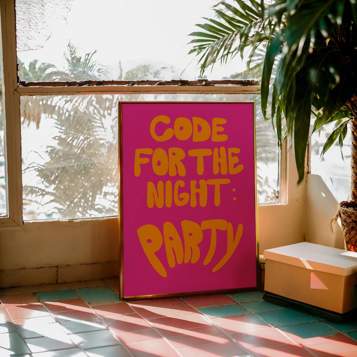 Code For The Night Party Hot Pink Bubble Letter Quote Poster for Dorms - Image 2
