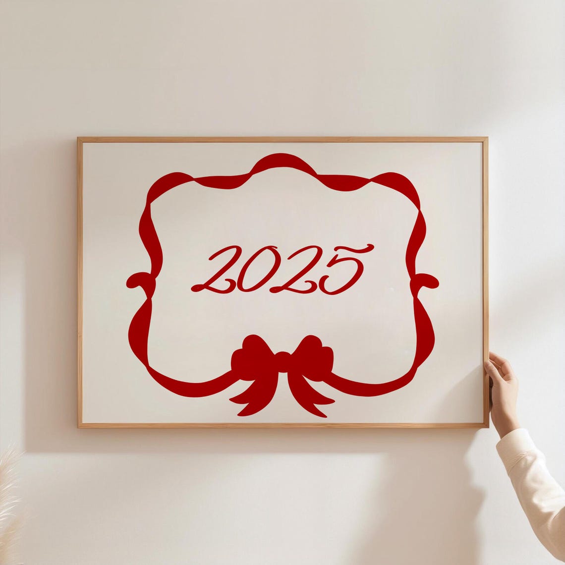 2025 Script Red Ribbon Frame Wide Horizontal New Year Poster - Image 2