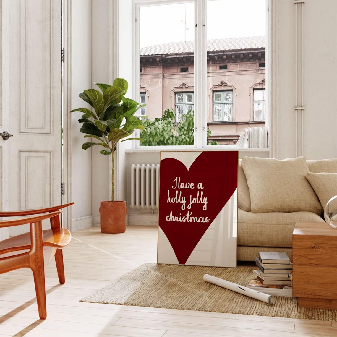 Have A Holly Jolly Christmas Red Heart White Script Holiday Poster - Image 2