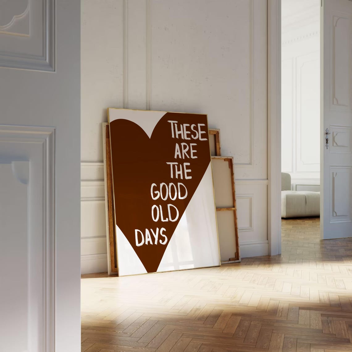These Are the Good Old Days White Text on Chocolate Heart Poster - Image 2