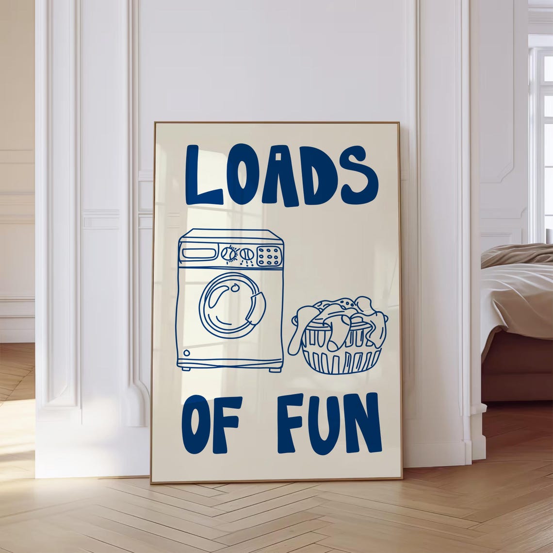 Loads Of Fun Navy Laundry Room Pun Poster with Washing Machine Art - Image 3