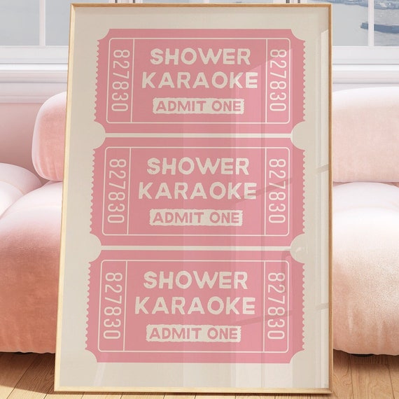 Shower Karaoke Ticket Pink Print Bathroom Aesthetic Poster Retro Print Funny Wall Art Poster Trendy Cute Decor Print