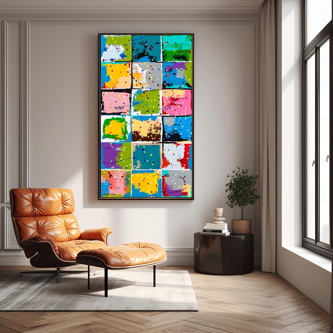 Splattered Color Square Grid Tall Modern Abstract Decor Poster - Image 3